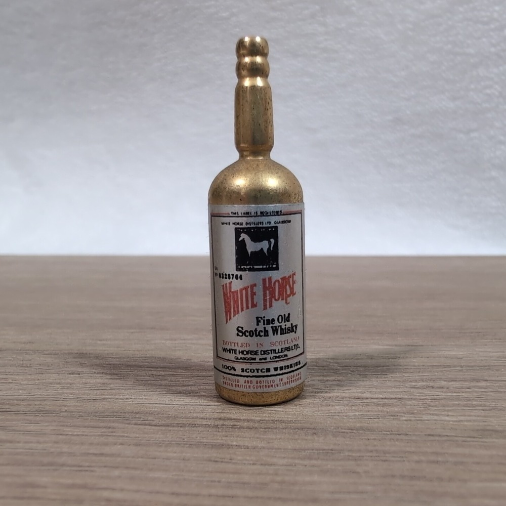 Vintage Miniature Brass White Horse Scotch Whiskey Collectible Miniature Bottle